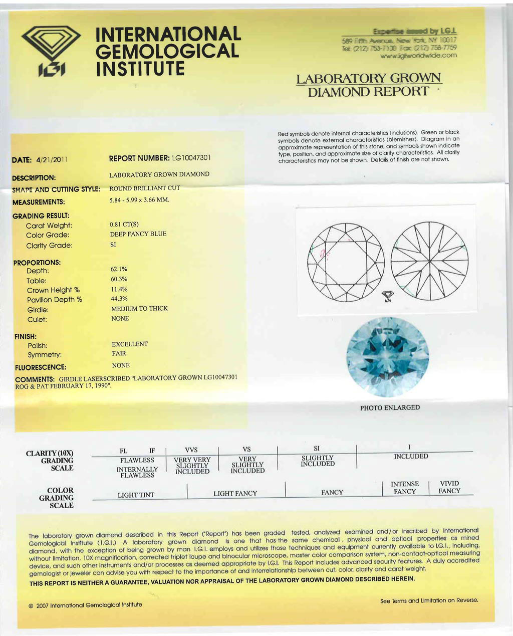 Heart In Diamond Certificate -- International Gemological Institute