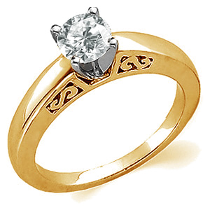 Scroll Cathedral Solitaire 14K Yellow Gold Ring Setting 